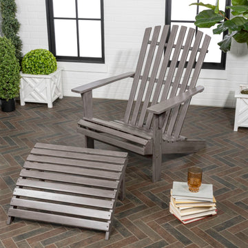 Saranac 2-Piece Traditional Rustic Acacia Wood Adirondack Chair with Detachable Ottoman - JONATHAN Y